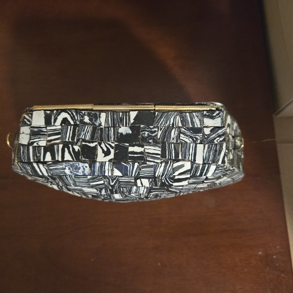 Ramla Handmade Moroccan Mosaic Stone TileCrossbody Purse Black & White - Picture 5 of 8